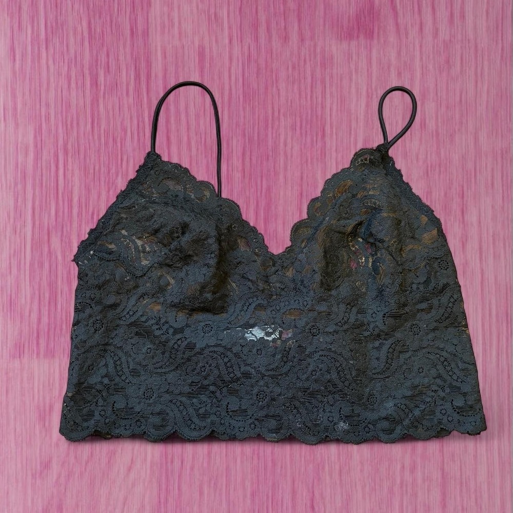 lady lynne 1980s black lace sheer bralette crop top
